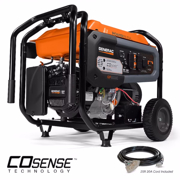 Generac GP8000E 10000 Starting 8000 Running Watt Gas Portable Generator Electric Start COsense