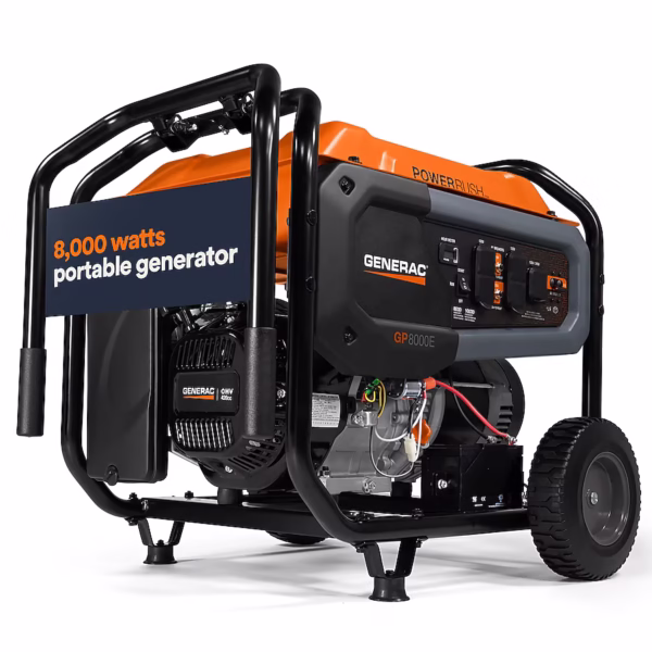 Generac GP8000E Portable Generator 10000 Starting 8000 Running Watt Electric Start COsense Gas Generator