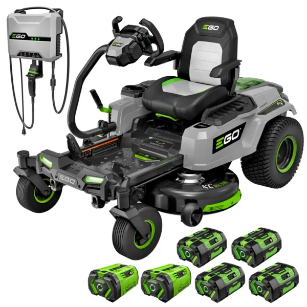 EGO Power+ Z6 e-STEER Zero Turn Mower 42 Inch Electric Riding Mower 22 HP Equivalent with 4x 12Ah Batteries