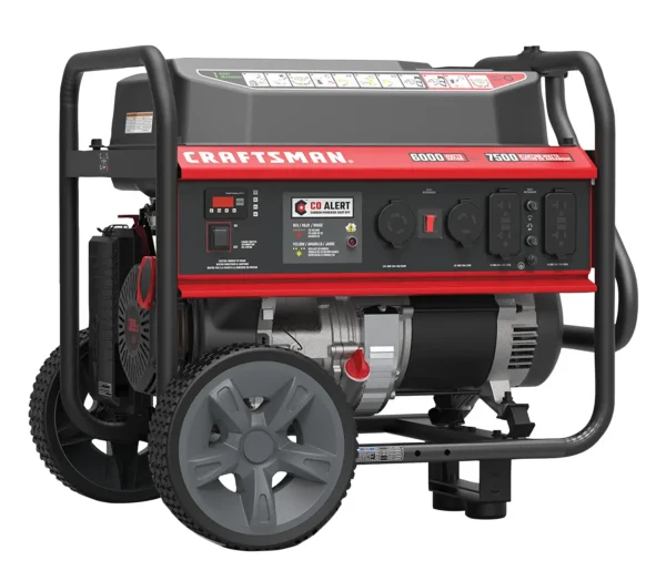 CRAFTSMAN 7500W Portable Gas Generator 389cc Engine 6000 Running Watts CO Alert Wheel Kit 120/240V